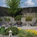 Merrick Lane Ayala 5 Piece Outdoor Leisure Set with Set of 4 Light Gray Poly Resin Adirondack Chairs and Star and Moon Iron Fire Pit - Grey
