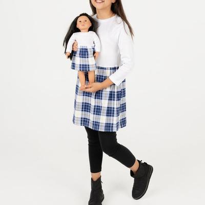 Leveret Matching Girl & Doll Plaid Cotton Skirt Dress - White - 12Y