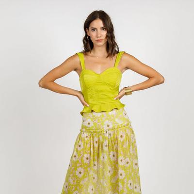 Band of The Free Palila Lime Floral Tiered Maxi Skirt - Green