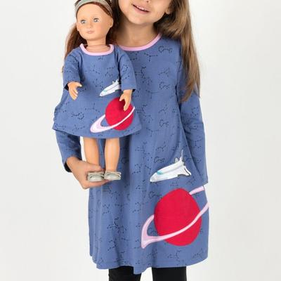 Leveret Matching Girl and Doll Hearts Cotton Dress - Blue - 10Y