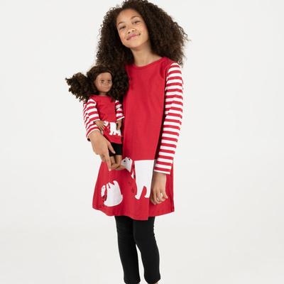 Leveret Matching Girl and Doll Cotton Polar Bear Dress - Red - 5Y