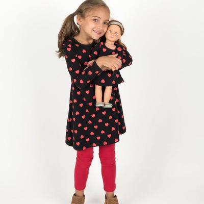 Leveret Matching Girl and Doll Hearts Cotton Dress - Black - 5Y