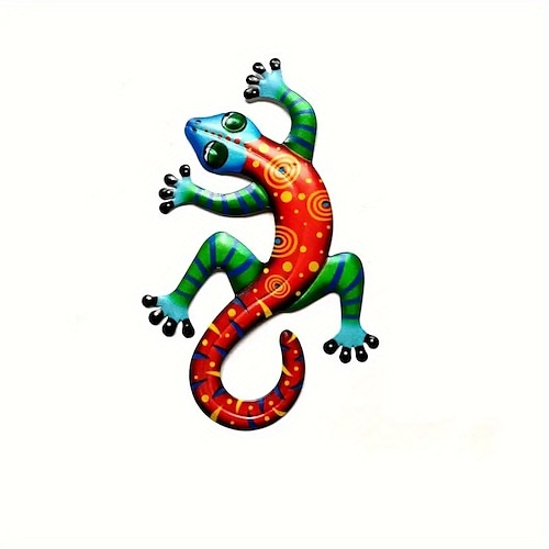 1 Stück Gecko-Wandkunst aus Metall, 3D-Gecko-Wanddekoration aus Metall zum Aufhängen, Wanddekoration für drinnen und draußen, Zuhause, Büro, Badezimmer, Küche, Schlafzimmer, Wohnzimmer, Garten, 14 x Image