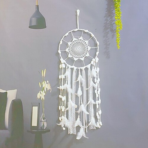 indischer großer Traumfänger handgefertigtes Geschenk Federhaken Blume Windspiel Ornament Wandbehang Dekor Kunst Boho-Stil Image