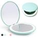 Travel Mirror with Light 1X/10X Magnification Compact Mirror Rechargeable LED Purse Mirror Portable Lighted Pocket Mirror (Cyan)