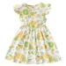 Girls Cute Dresses Holiday Playwear For Little Girls Fly Sleeve Floral Prints Dance Princess Party Wear Yellow 6Y