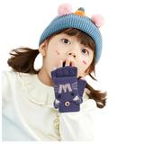 Dyfzdhu Convertible Flip Top Gloves Winter Wool Cashmere Cartoon Half Finger Gloves With Mitten Cover For Toddler Kids Girls Boys Navy