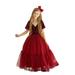 Rovga Toddler Girls Christmas Short Sleeve Bowknot Solid Color Sequin Tulle Party Evening Dress Wedding Dress 7-8 Years