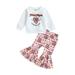 Canis Girls Halloween Attire: Tops with Letter Print and Flared Floral Pants