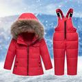 Lilgiuy Kids 2-Piece Snowsuit 2023 New Casual Solid Color Windproof Winter Warm Ski Jacket & Snow Bib Pants Ski Suit for Snowballing Snowboarding Red (1-6Years)