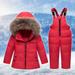 Lilgiuy Kids 2-Piece Snowsuit 2023 New Casual Solid Color Windproof Winter Warm Ski Jacket & Snow Bib Pants Ski Suit for Snowballing Snowboarding Red (1-6Years)