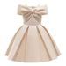 Augper Toddler Girls Solid Color Temperament Bowknot Off Shoulder Pleated Skirt Birthday Party Gown Long Dresses