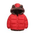 PURJKPU Baby Kids Hooded Winter Coat Puffer Down Jacket Windproof Fleece Lined With Bear Ear Hoodie Red 120
