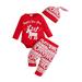 EHQJNJ Boy Outfit Set Size 8 Boy Outfits 3T-4T Baby Girl Xmas Long Sleeve Outfit My First Christmas Romper Print Pants Hat Clothes Set