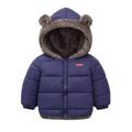 PURJKPU Boys Girls Hooded Down Jacket Winter Warm Fleece Windproof Puffer Coat Outwear With Bear Ear Hoodie Dark Blue 100