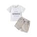 Canis Toddler Boys Shorts Set Short Sleeve Lettered T-shirt with Ribbed Shorts