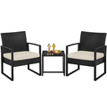 Yaheetech Modern 3-piece Patio Rattan Chairs & Table Set with Cushions Black/Beige