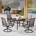 5 Pieces Outdoor Dining Set 4 Sling Dining Swivel Chairs and 48 Round Metal Wood Grain Table with 2 Umbrella Hole Furniture Sets for Lawn Backyard Garden