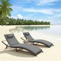 LLBIULife Pool Lounge Chairs Outdoor Adjustable Chaise Lounge Chairs w/Sponge Cushion 2 Foldable & Portable Chairs and 1 Table for Poolside Patio Courtyard Seaside Grey