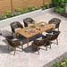 durable LEAF Patio Dining Set of 9 All-Weather Metal Table Chair Set Patio Rattan Furniture Set for Backyard Garden Outdoor Dining Set