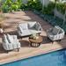 Churanty Outdoor Metal Conversation Set Modern 4 Piece Patio Chat Set Loveseats and 2 Arm Chairs Luxury Outdoor Furniture Set with Wood Round Coffee Table and Cushions Gray