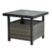 Outdoor Wicker Side Table with Umbrella Hole & Storage Space Square PE Rattan End Table for Patio Garden Poolside Deck Grey