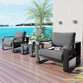 Churanty 3 Pieces Patio Aluminum Frame Furniture Sets Outdoor Conversation Chairs Sets for 2 with Thick Cushion and Coffee Table for Garden Backyard Porch Poolside Black+ Gray