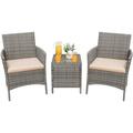 3 Pieces Patio Furniture PE Rattan Wicker Chair Conversation Set Brown and Beige