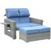 Double Chaise Lounge Outdoor Patio Furniture Loveseat Adjustable Patio All Weather Wicker Love Seat and Ottomans Gray Rattan Blue Cushion.