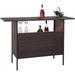 Wicker Outdoor Bar Table with 2 Steel Shelves Sets of Rails Rattan Patio Storage for Backyard Poolside Garden