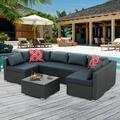 Dopin Patio Furniture Set 7 Pieces Patio Conversation Set Outdoor Sectional Wicker Rattan Sofa with All-Weather Cover Patio Furniture with 2 Pillows Fits Garden Backyard