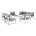 Afuera Living 8-Piece Aluminum Fabric Patio Sectional Sofa Set - White/Gray