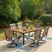 7 Pieces Patio Dining Sets Outdoor Furniture Set Including 1x 64 Rectangle Wood-Like Table Table and 6 Padded Sling Swivel Chairs Metal Dining Set for Backyard Garden Deck