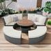 5-Piece Patio Round Rattan Sectional Sofa Set PE Wicker Sunbed Daybed with Round Liftable Table and Washable Cushions Patio Conversation Set for Outdoor Backyard Poolside Beige