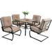 & William Patio Dining Set 9 Piece Expandable Outdoor Table Furniture Set with 8 Metal Spring Motion Dining Chairs and 1 Rectangular Bistro Deck Table with Leaf Beige