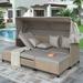 Patio Sectional Sofa with Retractable Canopy Outdoor Daybed with Cushions and Lifting Table Wicker Patio Furniture Sunbed for Lawn Poolside Brown