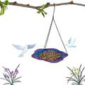 SDJMa Bird Bath for Outdoors Hanging 8 Inch Metal Flower Birdbath and Bird Feeder Bowl for Outside Patio Garden Yard Decoration