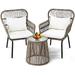 LLBIULife 3 Pieces Rattan Wicker Bistro Set Outdoor Conversation Set Wicker Rattan Set with Glass Top Table Space Saving for Balcony Backyard Grey