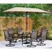 durable 6 Pieces Outdoor Dining Set with Umbrella Patio Furniture Set with 4 Sling Dining Swivel Chairs 1 x 37 Wood-Like Table and 1 x 10ft 3 Tiers Umbrella (Beige)