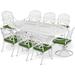 VIVIJASON 9-Piece Outdoor Furniture Dining Set All-Weather Cast Aluminum Patio Conversation Set Include 6 Stationary Chairs 2 Swivel Dining Chairs Oval Table with Umbrella Hole(White/Green Cushion