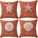 YCHII Coastal Beach Throw Pillow Covers Set of 4 Seaturtle Starfish Shell Sand Dollar Summer Beach House Decor Ocean Theme Decorative Cushion Covers for Couch Sofa