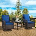 3 Pieces Outdoor Wicker Swivel Rocker Patio Set Swivel Rocking Chairs Set of 2 with Rattan Side Table 360-Degree Swivel Rocking Chair for Patio Porch Pool