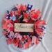 Cyinyin 16 Inch Patriotic Day Memorial Day American Flag Color Burlap Mesh Wreath for Front Door Independence Day 4th of July Wreath for Indoor and Outdoor Red White Blue Ribbon Mesh Wreath