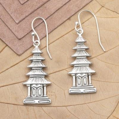 My Temple,'Polished Balinese Temple Sterling Silver Dangle Earrings'