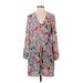 Eight Sixty Casual Dress - Shift V Neck 3/4 sleeves: Gray Floral Dresses - New - Women's Size Small