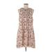 Sanctuary Casual Dress - A-Line Keyhole Sleeveless: Tan Floral Dresses - Women's Size Medium