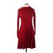 Dana Buchman Casual Dress - A-Line Mock Long sleeves: Burgundy Solid Dresses - Women's Size Medium