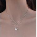 Butterfly Silver Plated Necklace, Double Layered Necklace