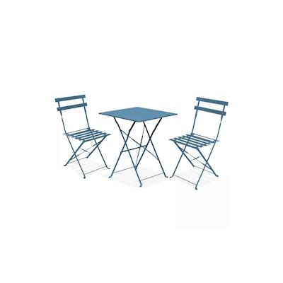Oviala Business Gartentisch und 2 Stühle Stahl pacific blau - Oviala