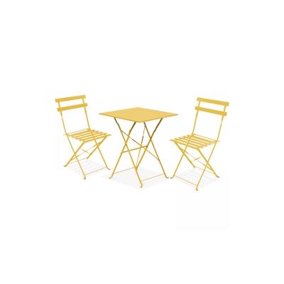 Oviala Business Gartentisch und 2 Stühle Stahl gelb - Oviala